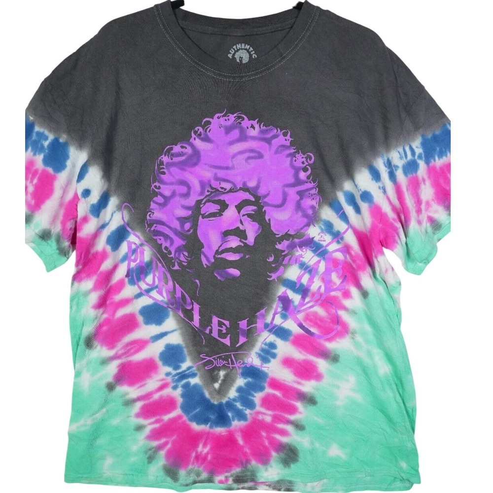 Authentic Jimi Hendrix Purple Haze‎ Tie Dye Graphic T-Shirt Mens Large Gray Pink